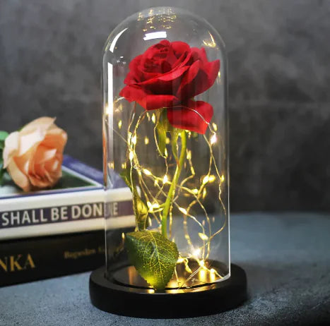 Enchanted Forever Rose Flower in Glass LED Light Christmas Decoration