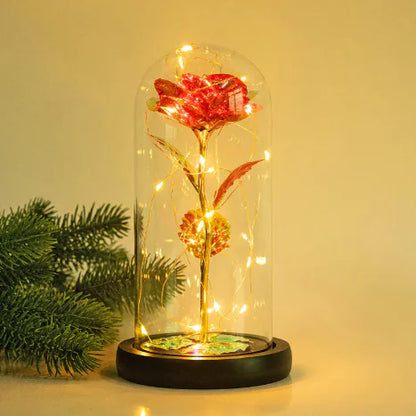 Enchanted Forever Rose Flower in Glass LED Light Christmas Decoration