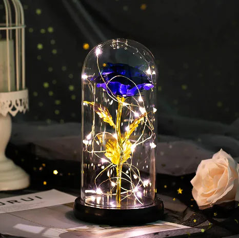 Enchanted Forever Rose Flower in Glass LED Light Christmas Decoration