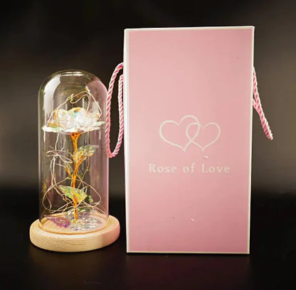 Enchanted Forever Rose Flower in Glass LED Light Christmas Decoration