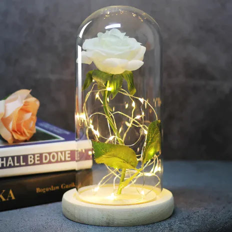 Enchanted Forever Rose Flower in Glass LED Light Christmas Decoration