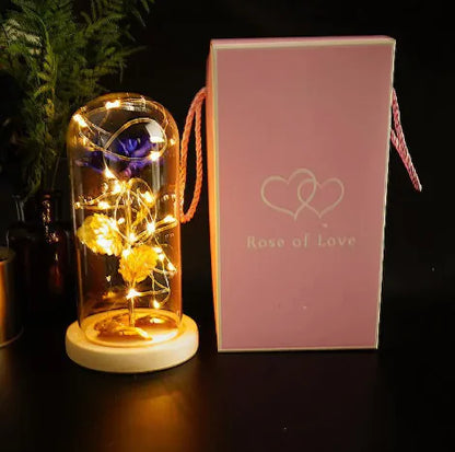 Enchanted Forever Rose Flower in Glass LED Light Christmas Decoration