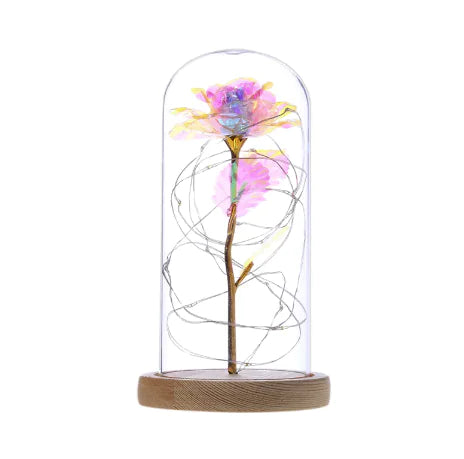 Enchanted Forever Rose Flower in Glass LED Light Christmas Decoration