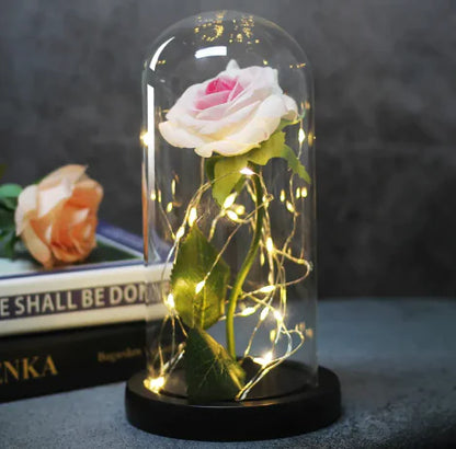 Enchanted Forever Rose Flower in Glass LED Light Christmas Decoration