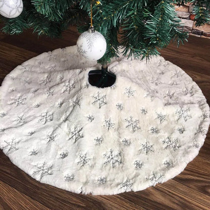 White Flannel Embroidered Snowflake Christmas Tree Skirt