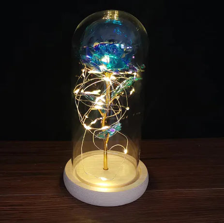 Enchanted Forever Rose Flower in Glass LED Light Christmas Decoration