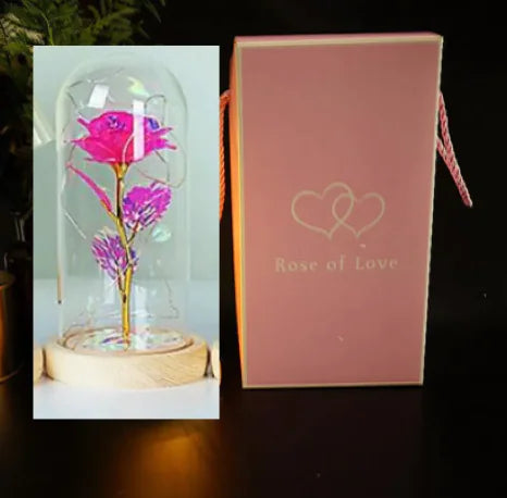 Enchanted Forever Rose Flower in Glass LED Light Christmas Decoration