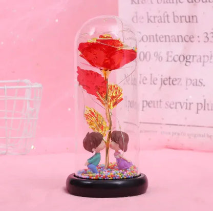 Enchanted Forever Rose Flower in Glass LED Light Christmas Decoration