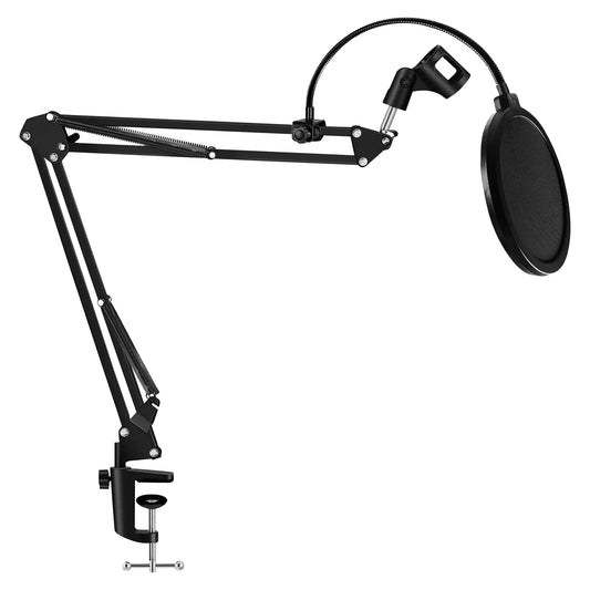 5Core Microphone Arm Stand Desk Adjustable Suspension Boom Scissor Desktop Mic Holder w Pop Filter