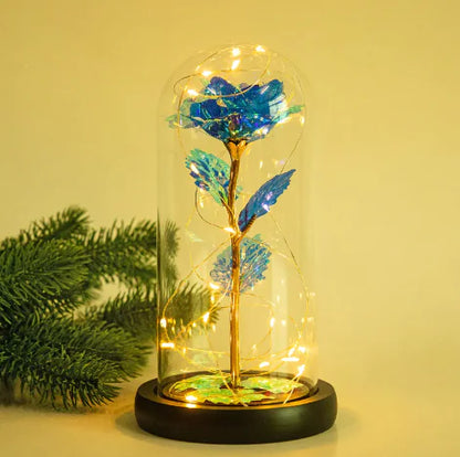 Enchanted Forever Rose Flower in Glass LED Light Christmas Decoration