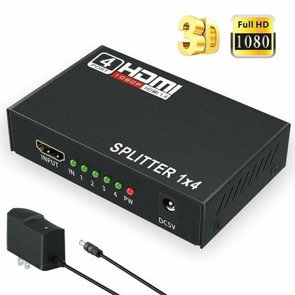 4 Port HDMI 4K Hub Multi Splitter & Amplifier For 3D HDTV 1080P 1X4 1 In 4 Out